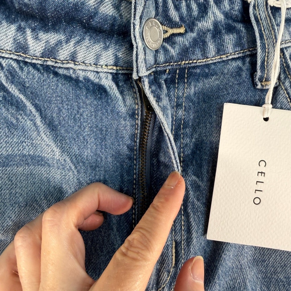 Cello 13 Jeans Low Baggy 90s Straight Wide Leg Distressed Denim Medium Wash Blue - Picture 5 of 15